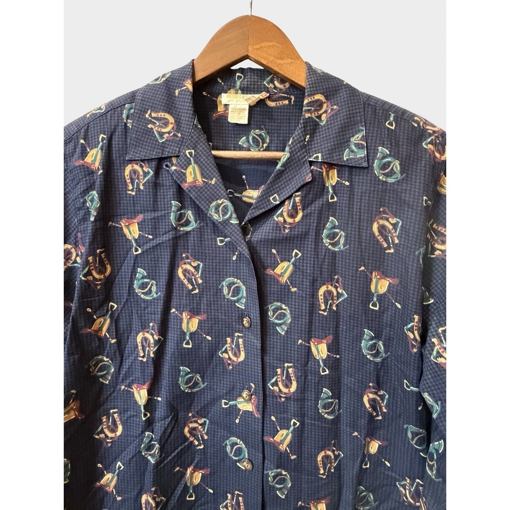 VTG Brooks Brothers Navy Equestrian Horse Bit Button Down Shirt Small Preppy - Picture 3 of 9